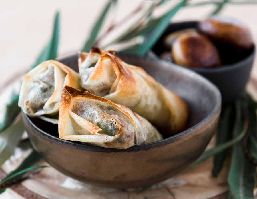 Nems viande hachée & champignons de Paris, au sirop fleur de sureau
